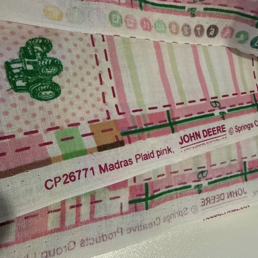 Pink & Green John Deere Madras Plaid Cotton Fabric 45